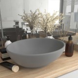 vidaXL Chiuvetă lux, gri deschis mat, 40x33 cm, ceramică, formă ovală