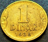 Cumpara ieftin Moneda istorica 1 DINARI - YUGOSLAVIA, anul 1938 * cod 908, Europa