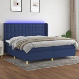 VidaXL Pat cu arcuri, saltea și LED, albastru, 200x200 cm, textil