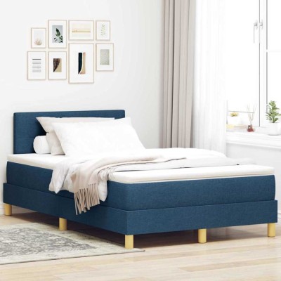 vidaXL Pat boxspring cu saltea albastru 120 x 190 cm țesătură 3338908 foto