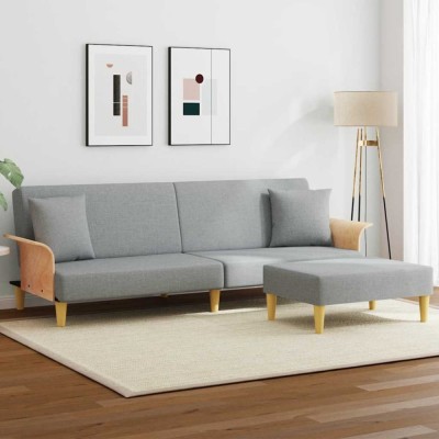 vidaXL Canapea extensibilă cu pernuță și taburet 2 locuri gri catifea 3216215 foto