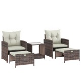 Outsunny Set de Mobilier de Grădină din Rattan 5 Piese, Set de Mobilier Exterior cu 2 Suporturi pentru Picioare, 2 Fotolii, Masă de Cafea cu 2 Nivelur