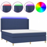 Cumpara ieftin Pat cu arcuri, saltea si LED, albastru, 160x200 cm, textil