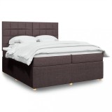VidaXL Pat box spring cu saltea, maro &icirc;nchis, 200x200 cm, textil