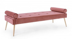 Pat de zi picioare lemn natur tapitat cu catifea roz pudrat Gisel 158 cm x 75 cm x 45 h Elegant DecoLux foto