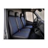 Huse auto universale autoutilitare 2+1 scaun sofer si bancheta dubla fata premium Imitatie Piele Romb Negru cu Cusatura Albastra Cod: TAP1029