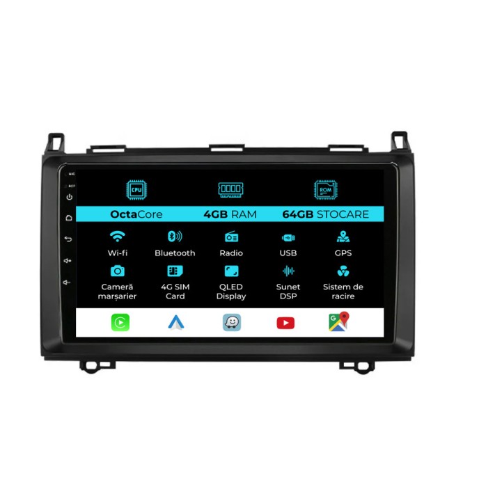 Navigatie Dedicata Mercedes Vito Sprinter Viano B200 A B Class (2005-2012) , 9Inch, 4Gb Ram, 64Gb Stocare, Carplay