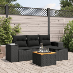 Set mobilier de gradina cu perne, 5 piese, negru, poliratan