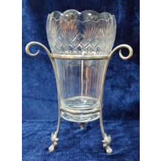 VAZA DIN CRISTAL IN MONTURA DIN METAL ARGINTAT, MARCAT &#039;AK &amp;amp,amp, Cie&#039;, AUSTRIA, cca 1900