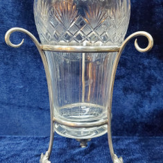 VAZA DIN CRISTAL IN MONTURA DIN METAL ARGINTAT, MARCAT 'AK &amp,amp, Cie', AUSTRIA, cca 1900