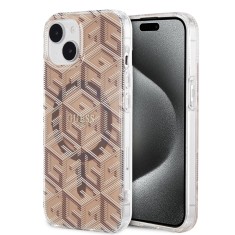 Husa iPhone 15 originala Guess IML GCube MagSafe, maro, GUHMP15SHGCUSTGW foto