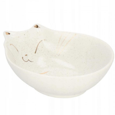 Castron, bol, pentru caine, pisica, ceramica, alb, model pisica, 15x11x5 cm foto