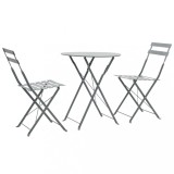 VidaXL Set mobilier bistro, 3 piese, gri, oțel