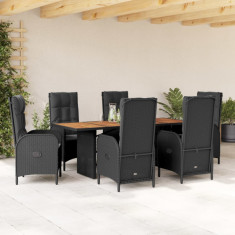 vidaXL Set mobilier de grădină cu perne, 7 piese, negru, poliratan