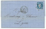 France 1871 Postal History Rare Old Cover + Content PARIS to LYON D.952