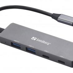 Hub USB-C - 2x USB-C, 2x USB 3.0 Sandberg 136-50, aluminiu