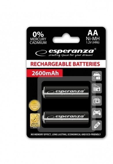 Set 2 acumulatori reincarcabili Esperanza 2600mAh, AA / R6