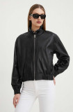 Custommade geaca bomber de piele femei, culoarea negru, de tranzitie, oversize