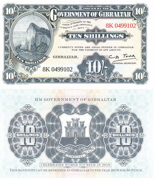 Gibraltar 10 Shilingi 2018 (Replica oficiala) UNC