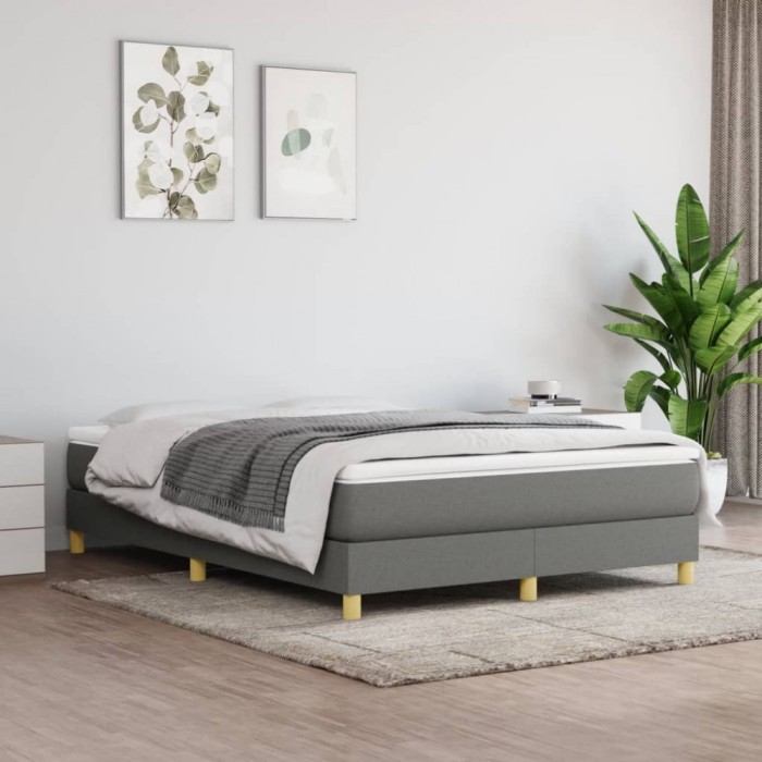 vidaXL Pat box spring cu saltea, gri &icirc;nchis, 140x200 cm, textil 3144176
