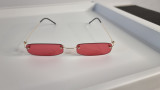 Ochelari de soare Rimless cu brate subtiri - Ochelari fara rama - Lentile rosii, Rectangulara, Unisex, Protectie UV 100%
