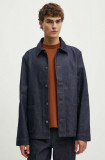 A.P.C. geaca jeans veste kerlouan logo brodee barbati, culoarea albastru marin, de tranzitie, COZZI.H03205