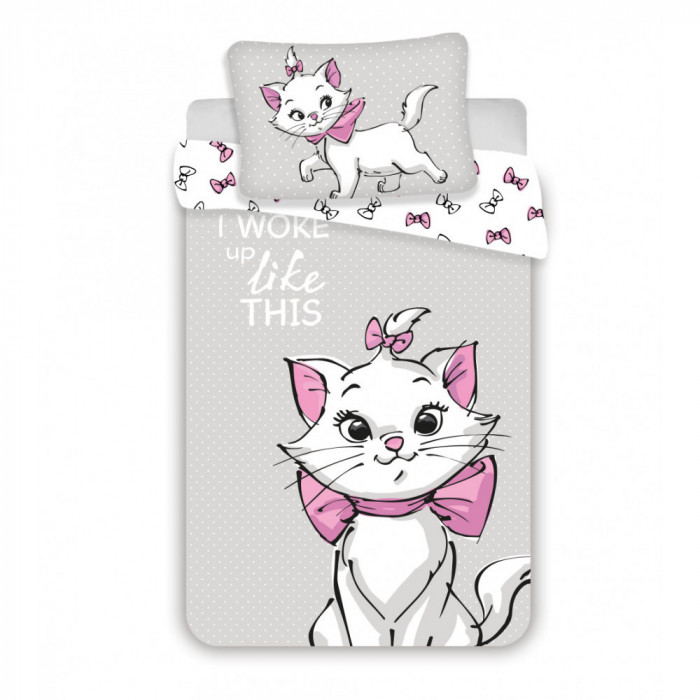 Lenjerie de pat Disney Pisicuta Marie Aristocat, 2 Piese, 100A 135 cm, 40A 60 cm, 100% Bumbac