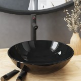 VidaXL Chiuvetă baie, robinet și scurgere tip push, negru sticlă călită