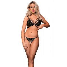 Set Sutien&amp;Bikini Crotchless Dantela Neagra S/M
