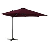 Umbrelă &icirc;n consolă cu st&acirc;lp și LED-uri, roșu bordo, 300 cm