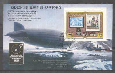 Korea 1980 Zeppelins, stamps on stamps, imperf. sheet, used T.297 foto