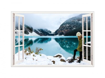 Sticker decorativ, Fereastra 3D, Lac, 85 cm, 560STK foto