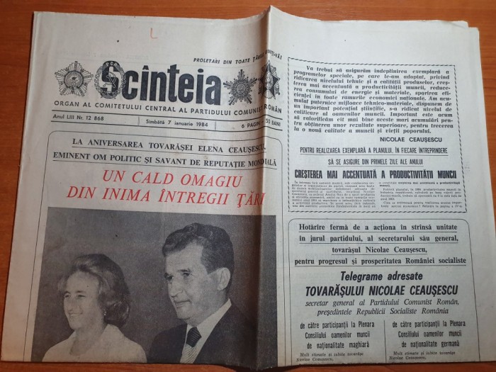 scanteia 7 ianuarie 1984-ziua de astere a elenei ceausescu