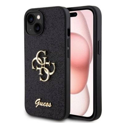 Husa pentru iPhone 15 / iPhone 14 / iPhone 13 - Guess Glitter Script Big 4G (GUHCP15SHG4SGK) - Black foto
