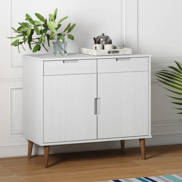 vidaXL Servantă, alb, 90x40x80 cm, din lemn masiv de pin