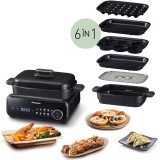 Grill multifunctional 6 in 1 Panasonic NF-GM600KXE, 1524W, 40&deg;C&ndash;250&deg;C, 9 programe, 6 vase, peste 100 retete, extractor de fum cu filtrare prin apa, ne