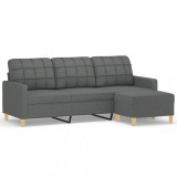 Canapea cu 3 locuri si taburet, gri inchis, 180 cm, textil