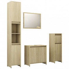 Set mobilier de baie, 4 piese, stejar Sonoma, lemn prelucrat