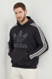 Adidas Originals hanorac de bumbac bărbați, culoarea negru, cu glugă, cu imprimeu IS2933