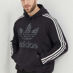 adidas Originals hanorac de bumbac bărbați, culoarea negru, cu glugă, cu imprimeu IS2933