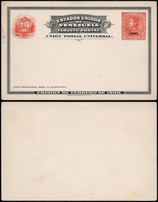 Venezuela - Postal History Rare Old UNUSED Postcard OVERPRINT DB.265