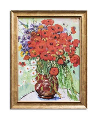 Tablou celebru inramat pictat manual, Vaza cu margarete si maci - 45x35cm ulei pe panza reproducere Vincent van Gogh foto