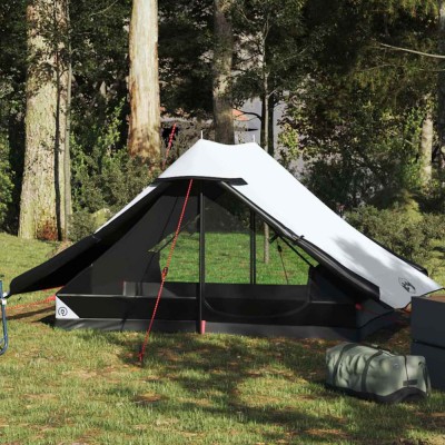 vidaXL Cort camping, 2 persoane, alb, țesătură opacă, impermeabil foto
