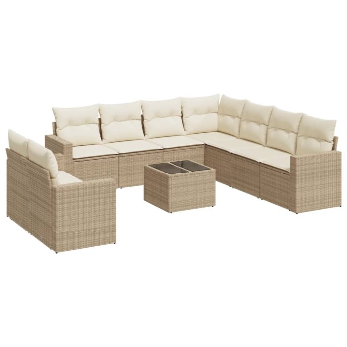 Set canapele de gradina cu perne, 10 piese, bej, poliratan