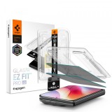 Folie de protectie Ecran Exterior Privacy Spigen GlastR EZ FIT Pro HD pentru Apple iPhone Duo, Sticla Securizata, Full Glue, Set 2 bucati AGL12015