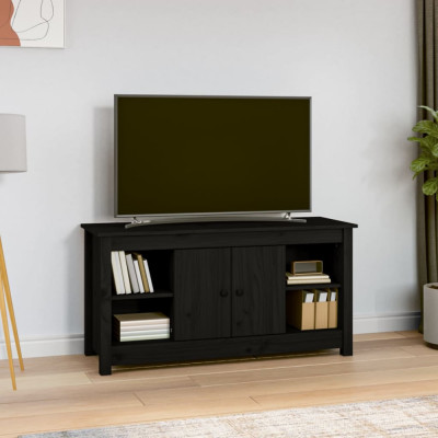 Comodă TV, negru, 103x36,5x52 cm, lemn masiv de pin foto
