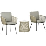 Outsunny Set mobilier de Grădină cu 2 Scaune și Măsuță de Cafea cu Blat din Sticlă, &Oslash;49x47 cm, Maro | Aosom Romania