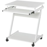 Birou calculator, pe roti, metal, pal, cu raft tastatura, alb, max 30 kg, 60x48x73 cm, ART