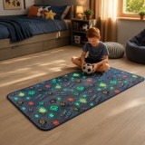 Covoras Decorativ Fosforescent cu Imprimeu Fotbal, 140x60cm, Albastru, CMCLASS