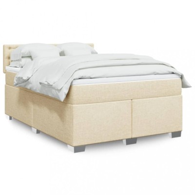 vidaXL Pat continental cu saltea, crem, 140x200 cm, material textil 3288230 foto